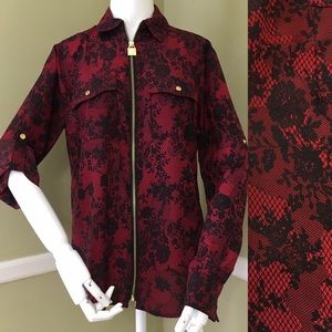 Michael Kors Front Zip Long Sleeve Blouse, sz S